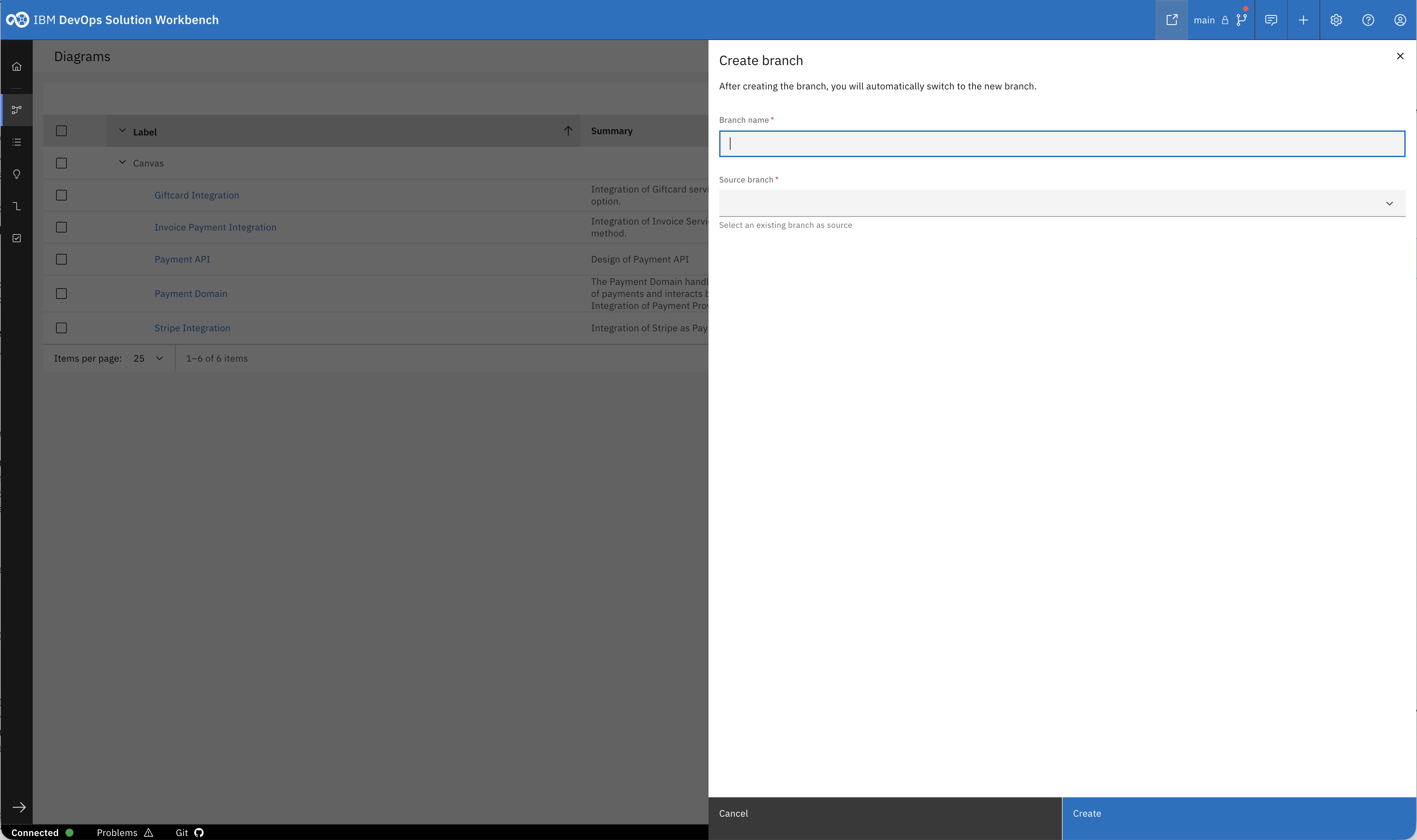 Create branch panel