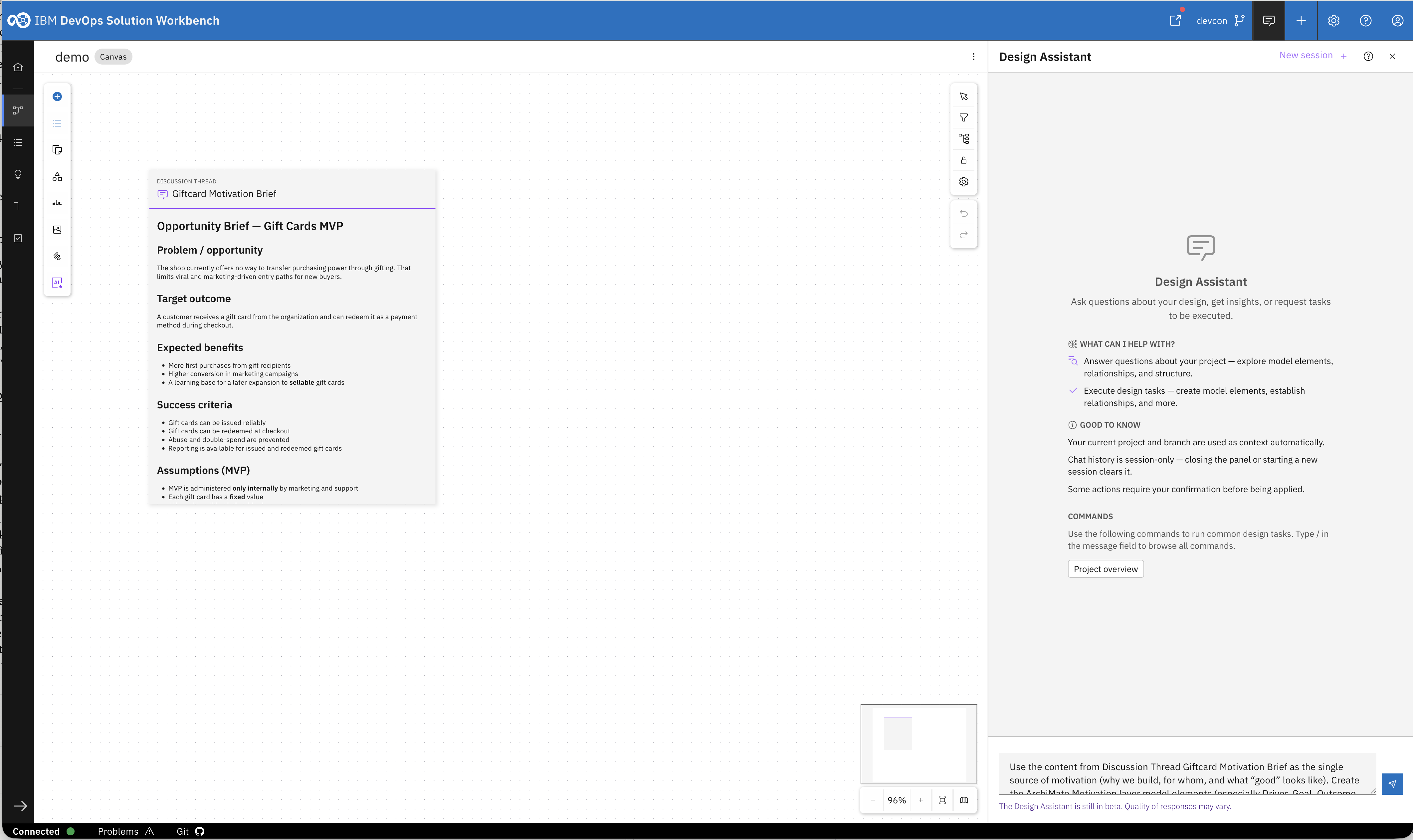 Prompt being sent to the Design Assistant