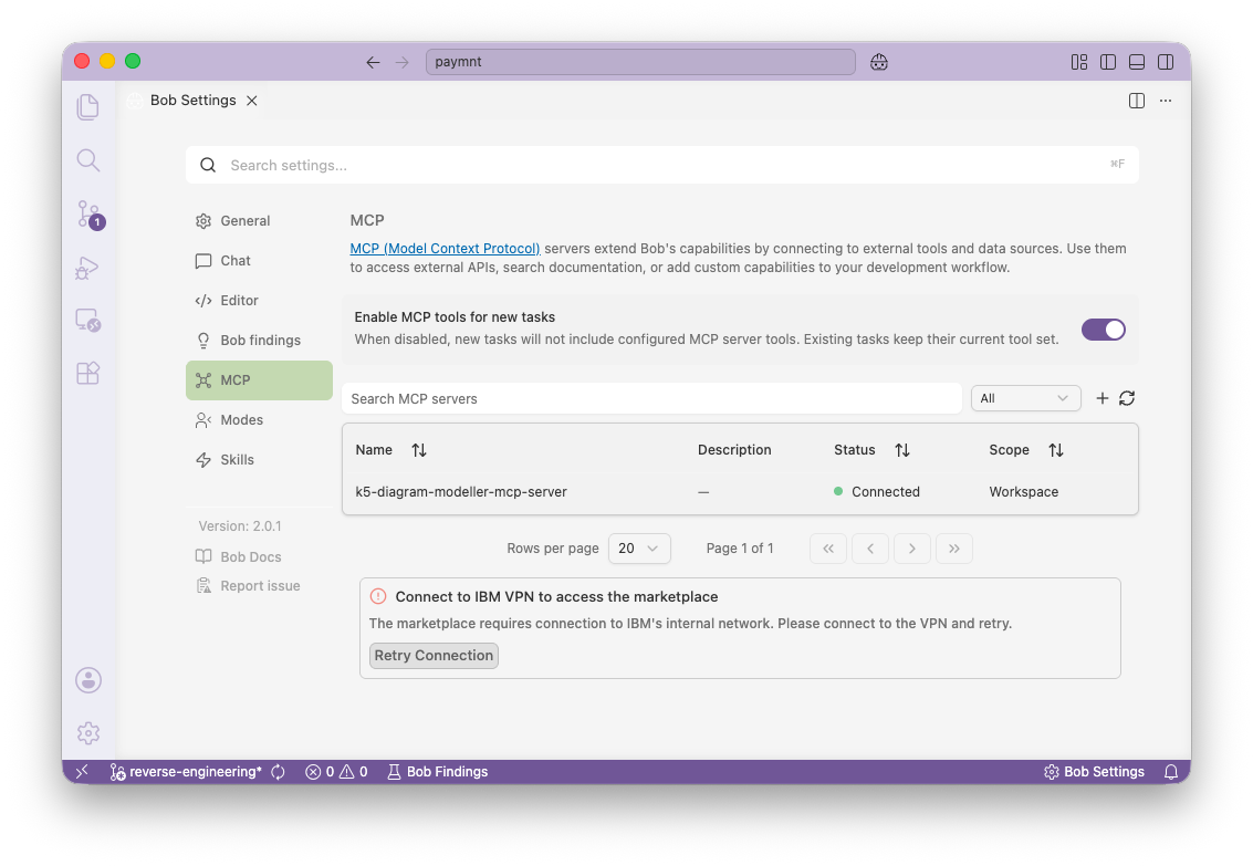Configure Bob MCP settings