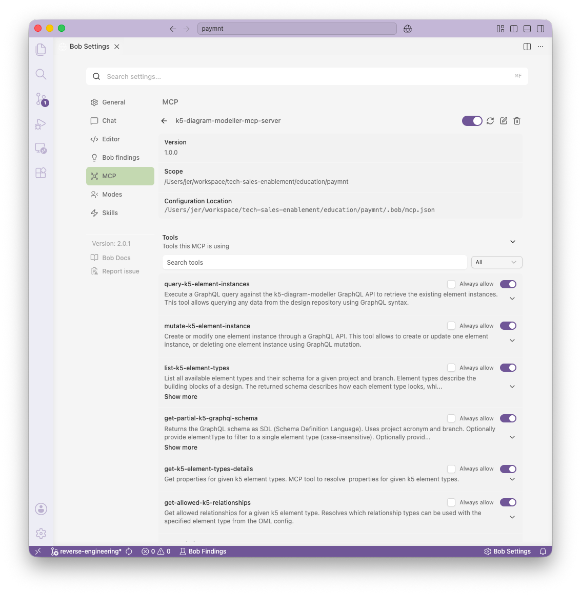 Configure Bob MCP settings