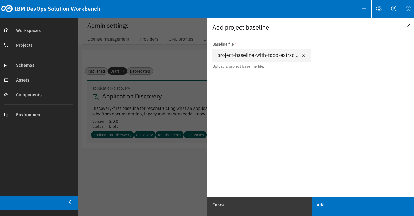 Upload your project baseline ZIP file