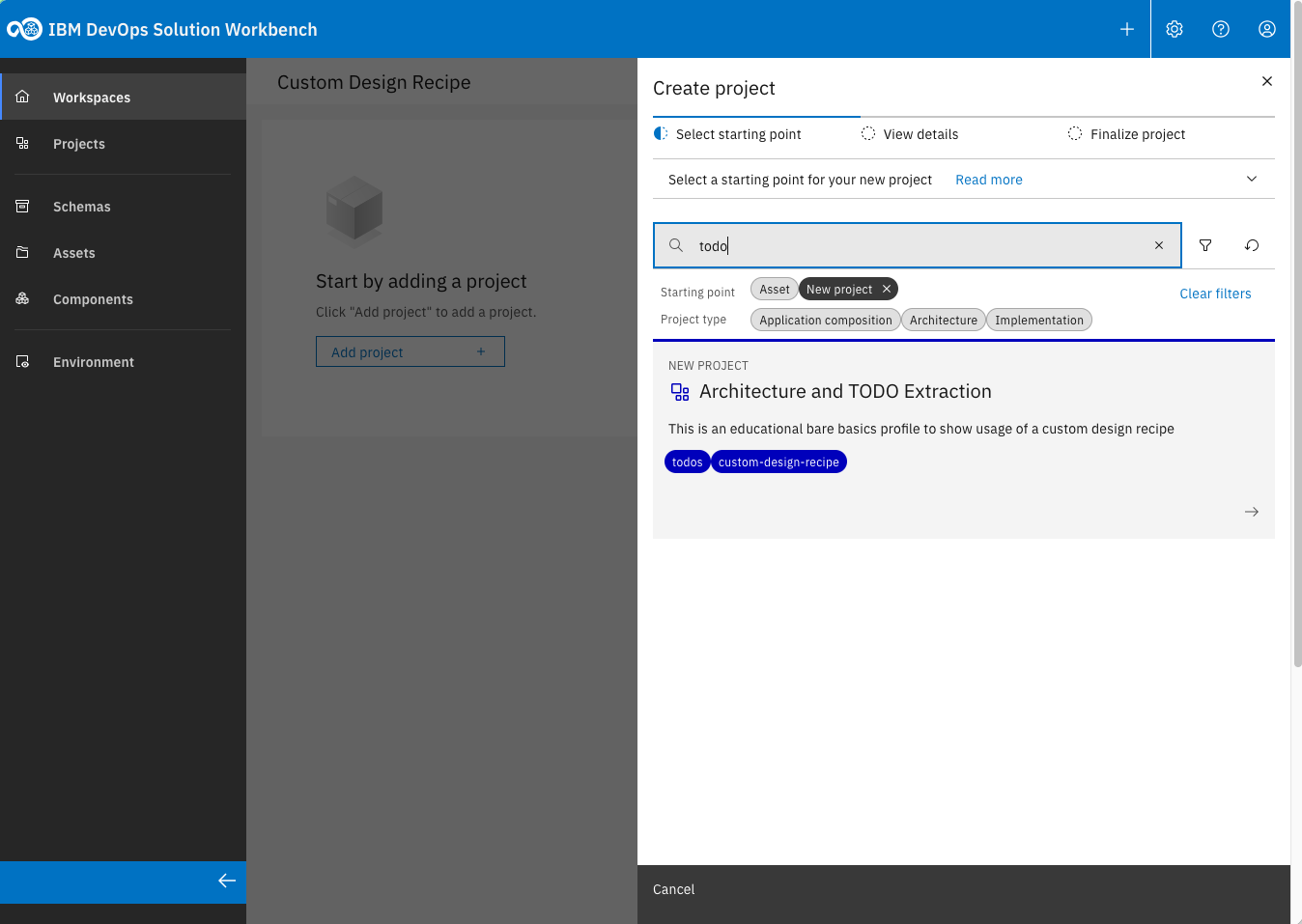 Select the new project baseline