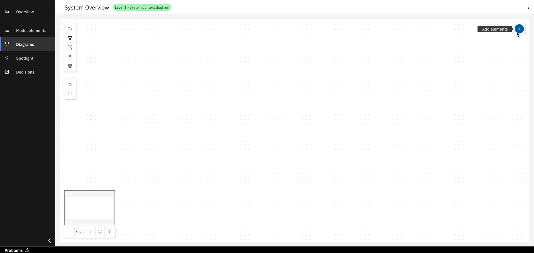 Diagram editor with the "Add elements" button
