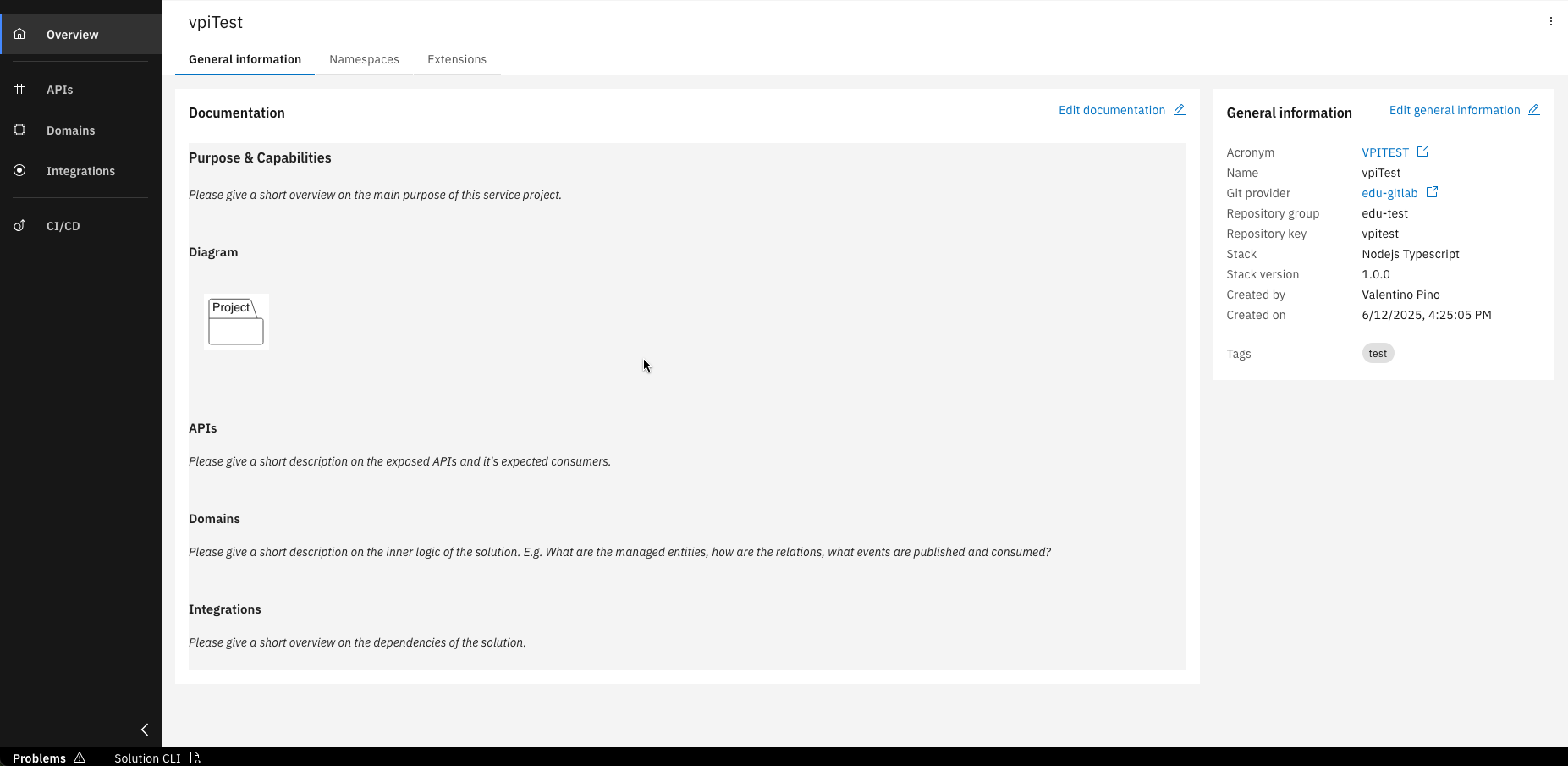 Project overview page with generated documentation