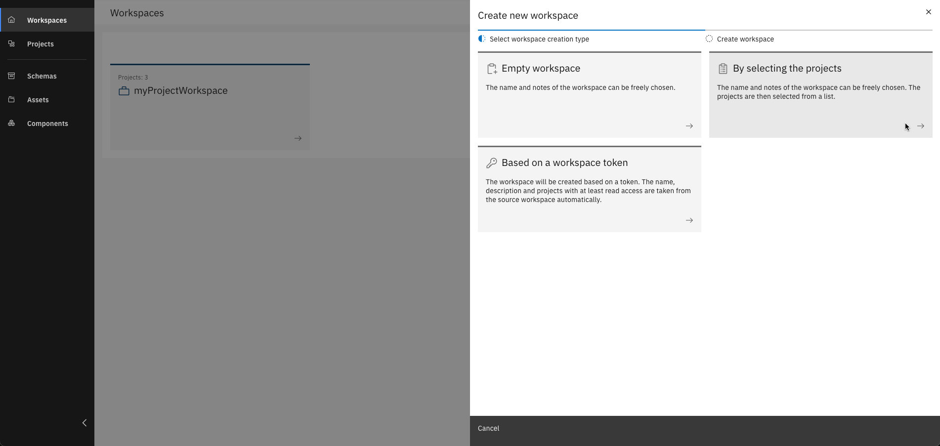 Project based workspace selection