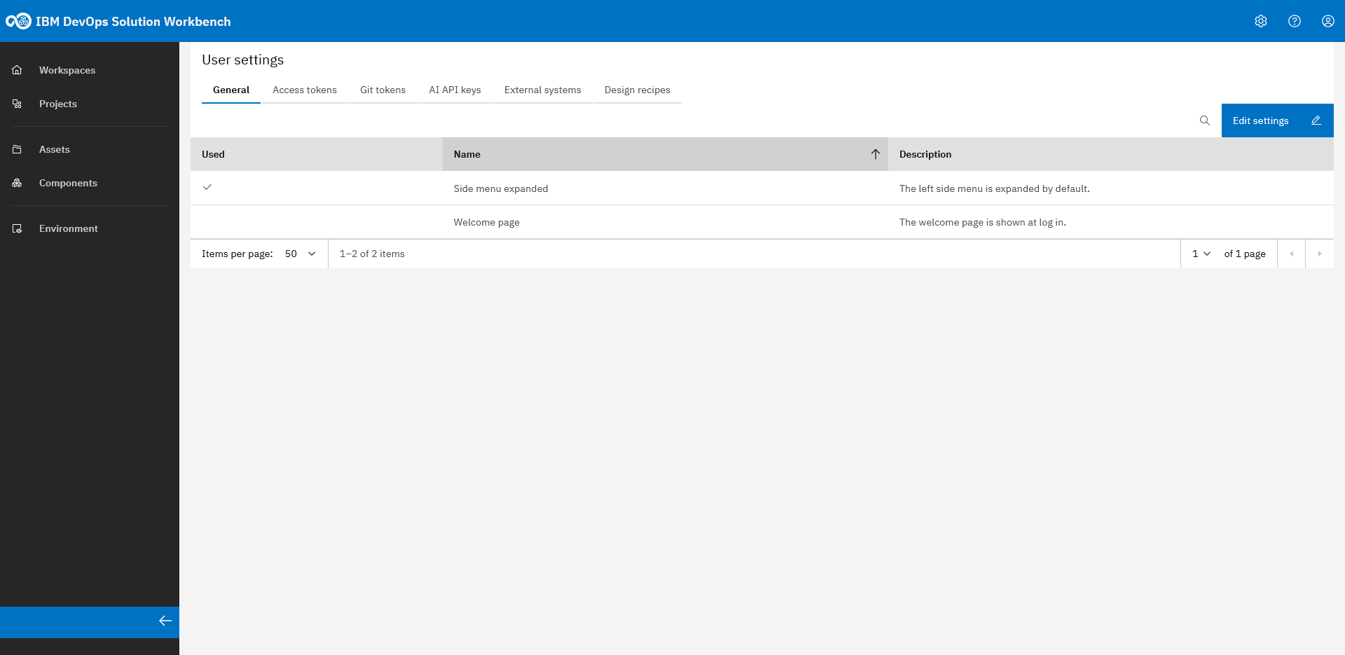 User Settings General tab