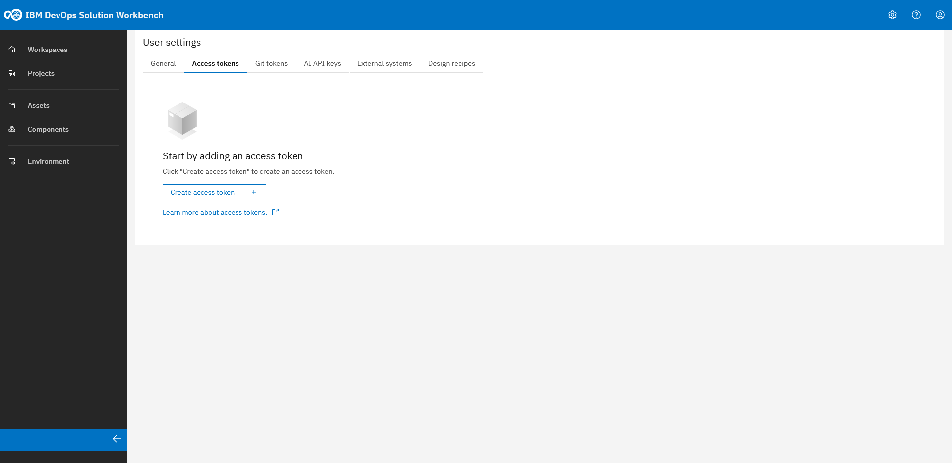 Access tokens tab