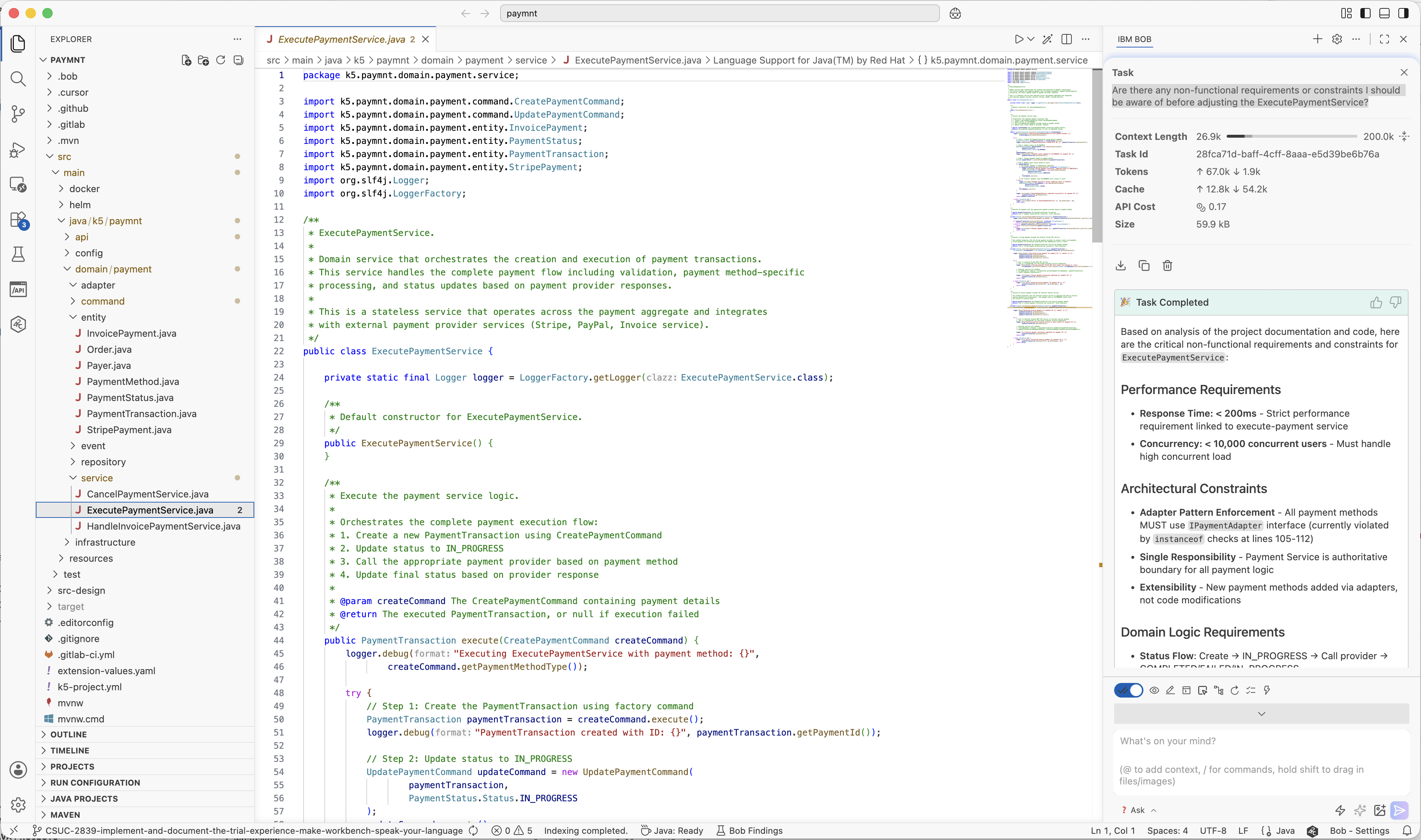 Coding assistant response showing requirements from the design model