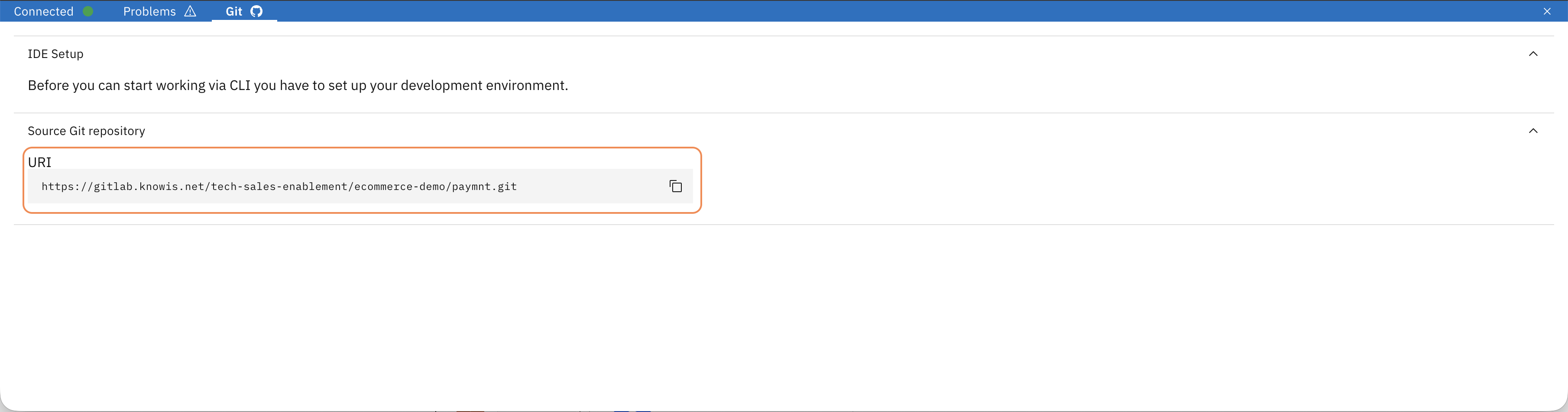 Git footer with repository URL