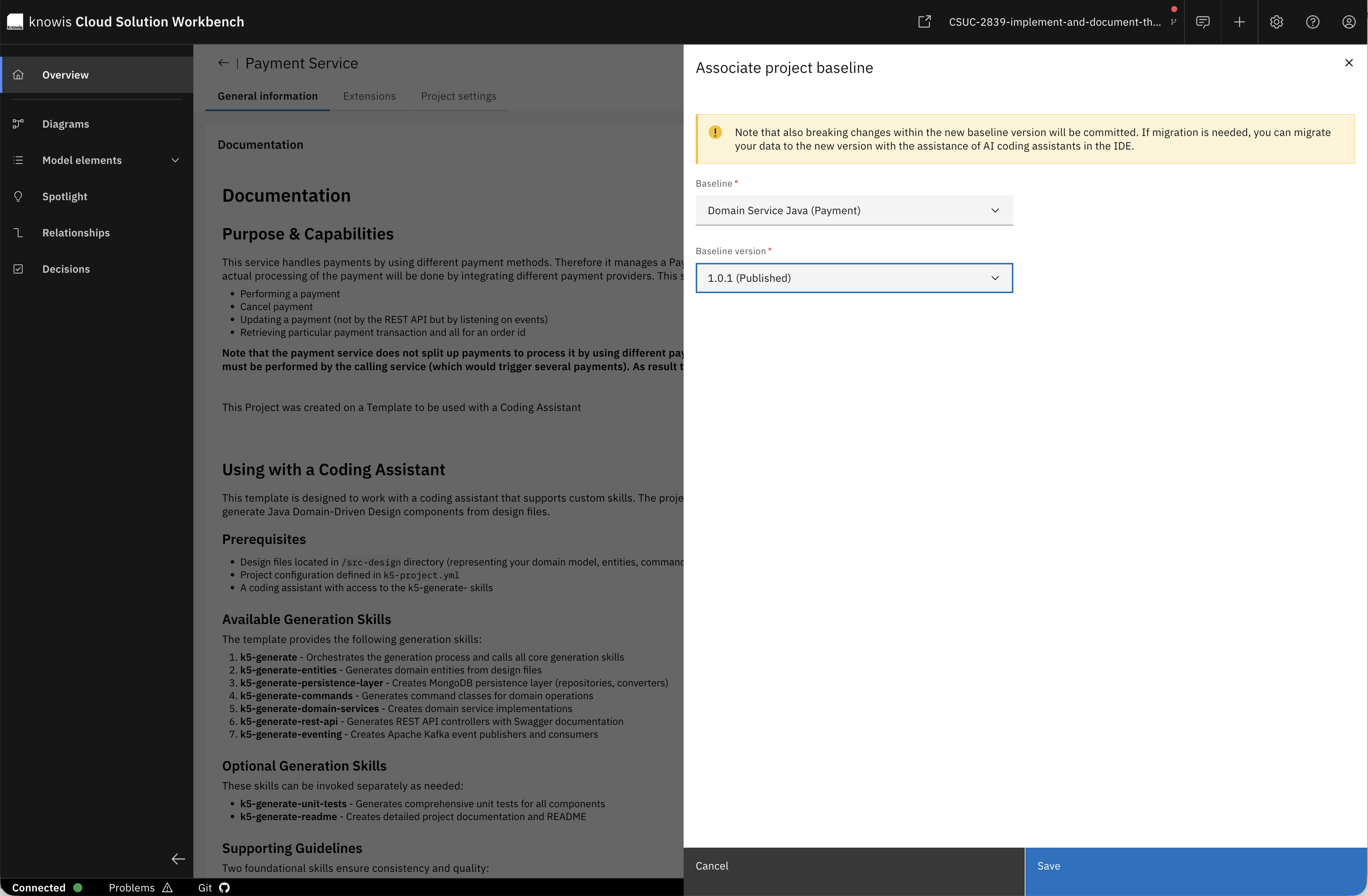 Associate project baseline modal