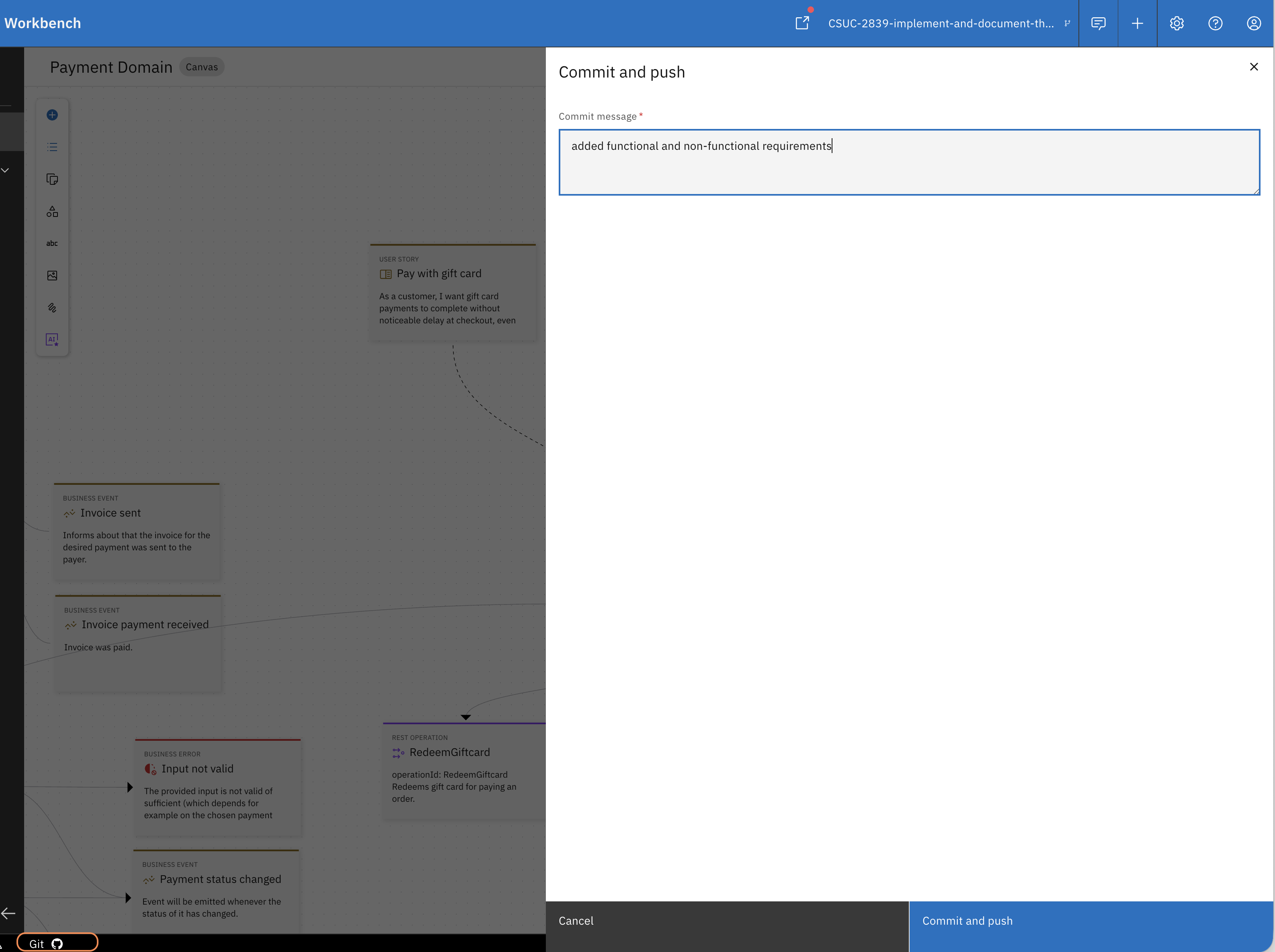 Commit and push dialog