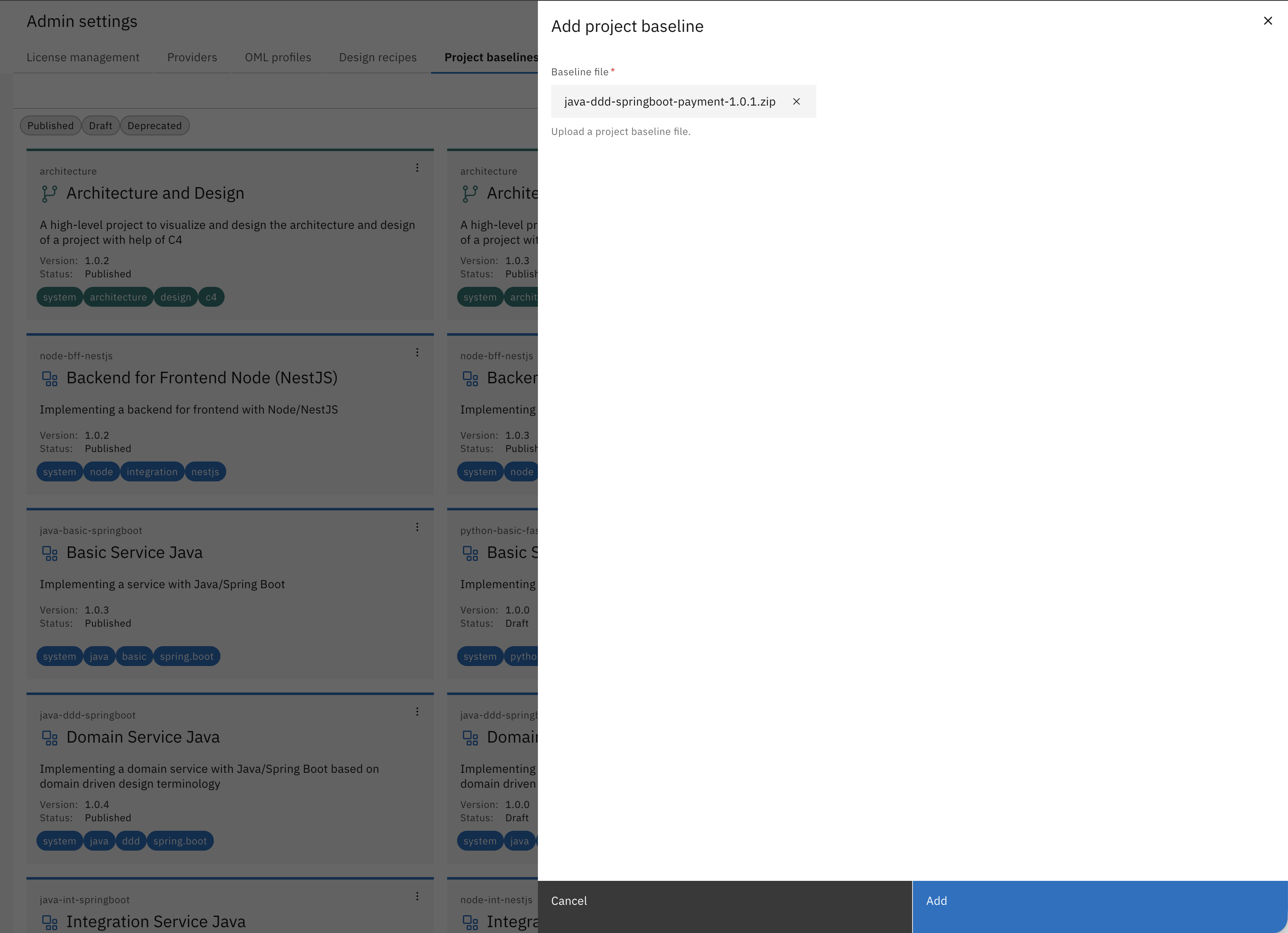 Upload Project Baseline to the Workbench