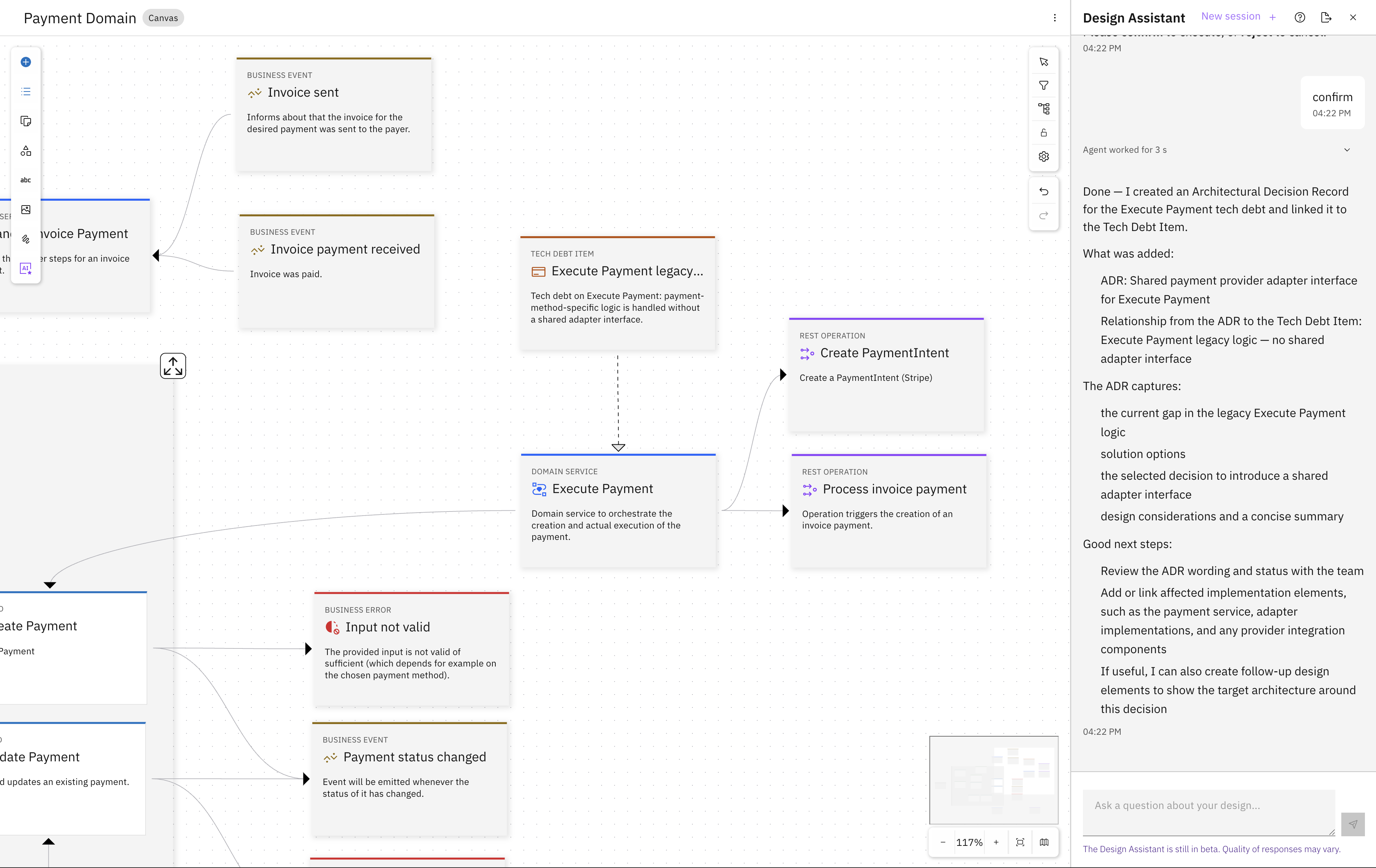 Design Assistant proposing the ADR and asking for confirmation