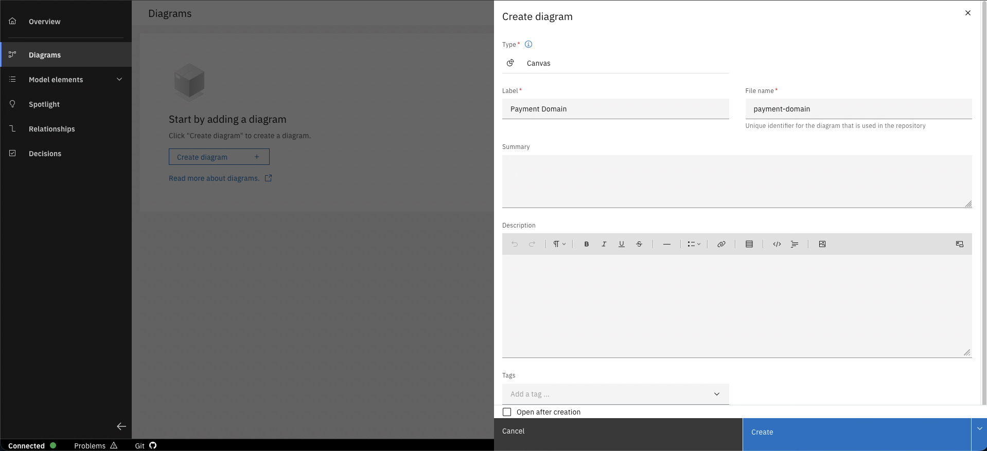 Create Payment domain diagram
